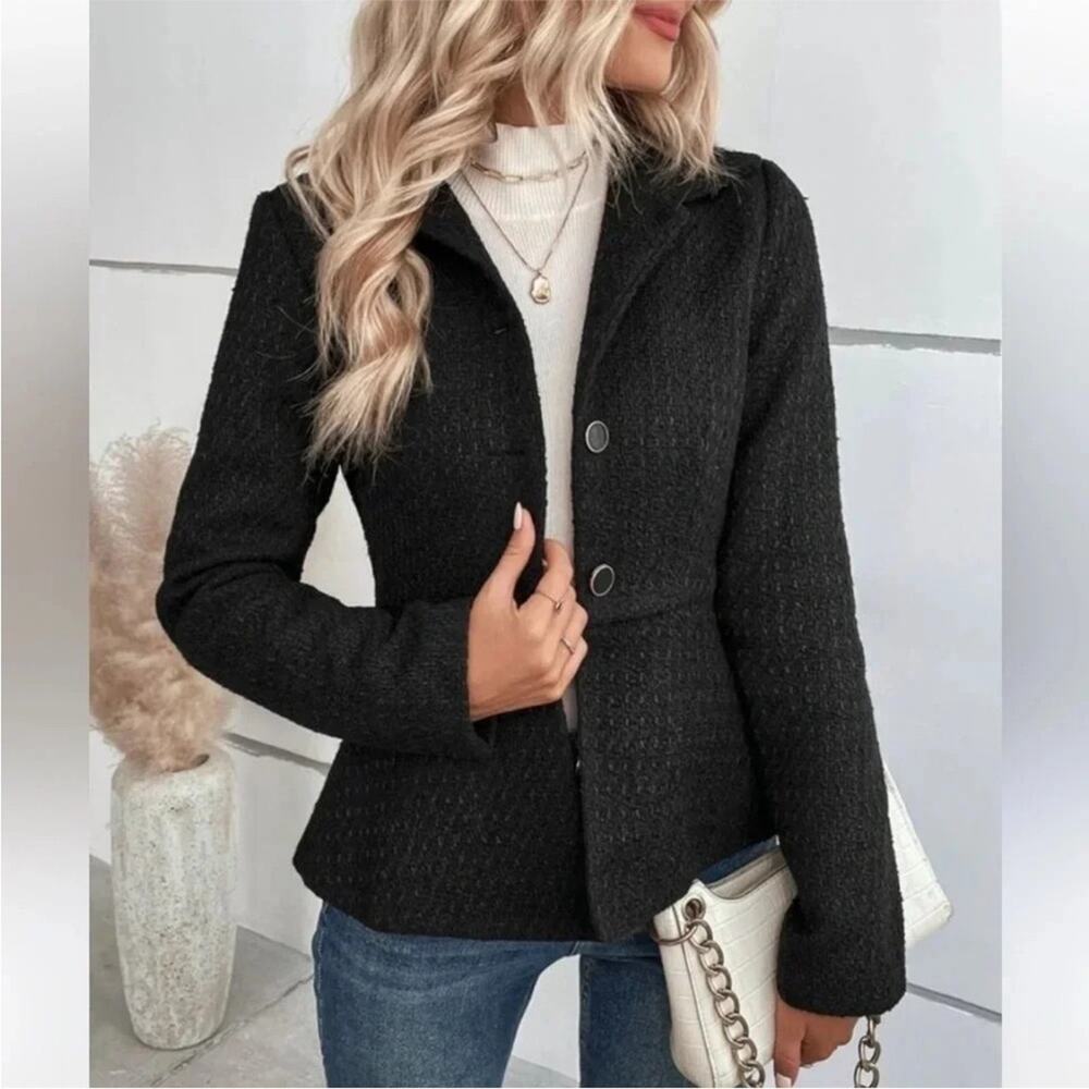Elegant Black Textured Women's Jacket
